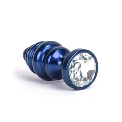 Kiotos Aluminum Geribbelde Buttplug Met Kristal - Blauw
