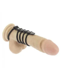 Rimba Bondage Play Balzak- En Penisringen Van Rubber (5 Stuks) Met Leren Bandje - Diameter 50 En 40 Mm