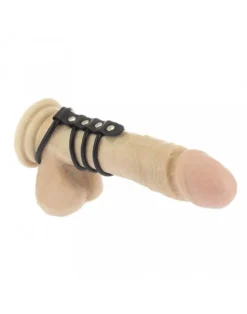 Rimba Bondage Play Balzak- En 3 Penisringen Van Rubber Met Leren Bandje - Diameter 50 En 40 Mm