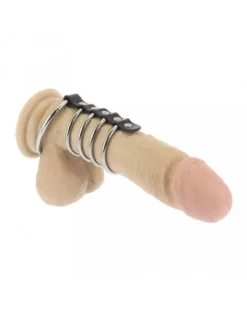 Rimba Bondage Play Balzak- En 4 Penisringen Van Metaal Met Leren Bandje - Diameter 55 En 40 Mm