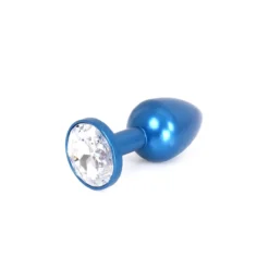 O-products Blauwe Aluminium Buttplug Met Wit Sierkristal