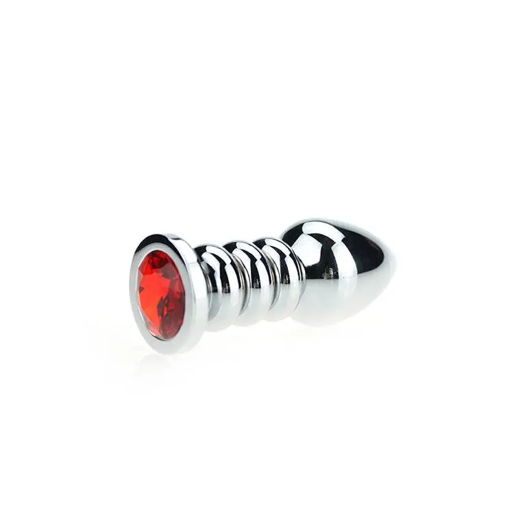 Kiotos Buttplug Aluminium Geribbeld Met Kristal - Rood 2 Kiotos Buttplug Aluminium Geribbeld Met Kristal - Rood - Afbeelding 2