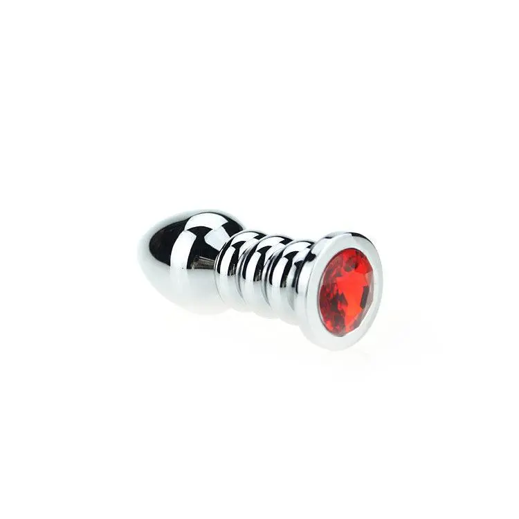 Kiotos Buttplug Aluminium Geribbeld Met Kristal - Rood 1 Kiotos Buttplug Aluminium Geribbeld Met Kristal - Rood