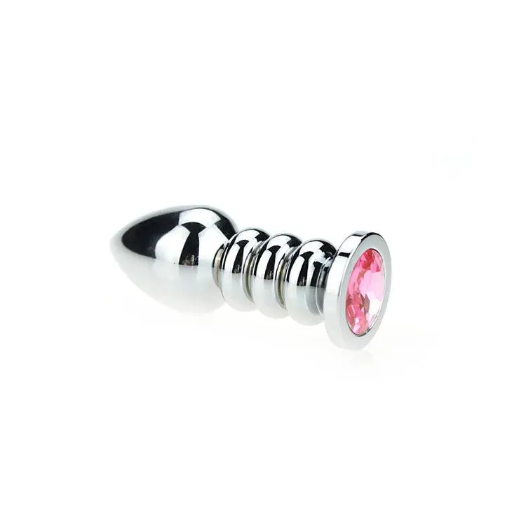 Kiotos Buttplug Aluminium Geribbeld Met Kristal - Roze 2 Kiotos Buttplug Aluminium Geribbeld Met Kristal - Roze - Afbeelding 2