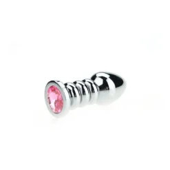 Kiotos Buttplug Aluminium Geribbeld Met Kristal - Roze