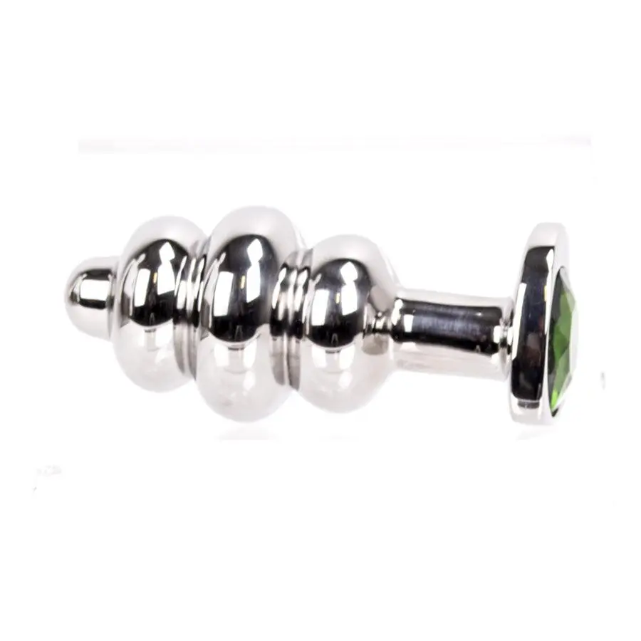 Kiotos Steel Buttplug Geribbeld RVS Met Diamant In Hartvorm - Groen 2 Kiotos Steel Buttplug Geribbeld RVS Met Diamant In Hartvorm - Groen - Afbeelding 2