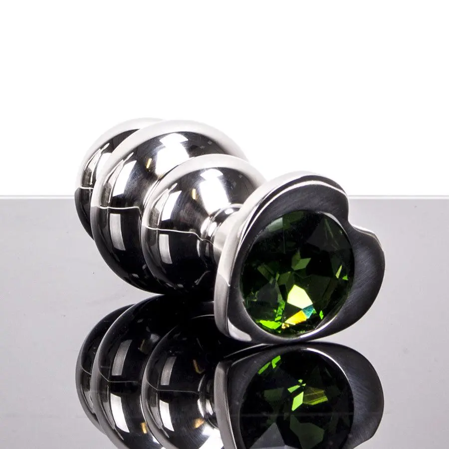 Kiotos Steel Buttplug Geribbeld RVS Met Diamant In Hartvorm - Groen 4 Kiotos Steel Buttplug Geribbeld RVS Met Diamant In Hartvorm - Groen - Afbeelding 4