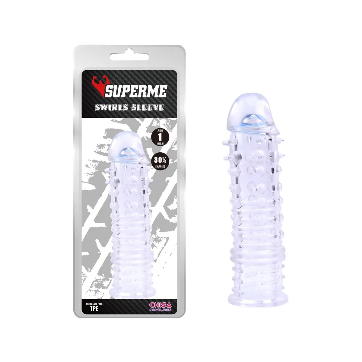 Chisa Novelties - Swirls - Geribbelde Penis Sleeve - Transparant 2 Chisa Novelties - Swirls - Geribbelde Penis Sleeve - Transparant - Afbeelding 2