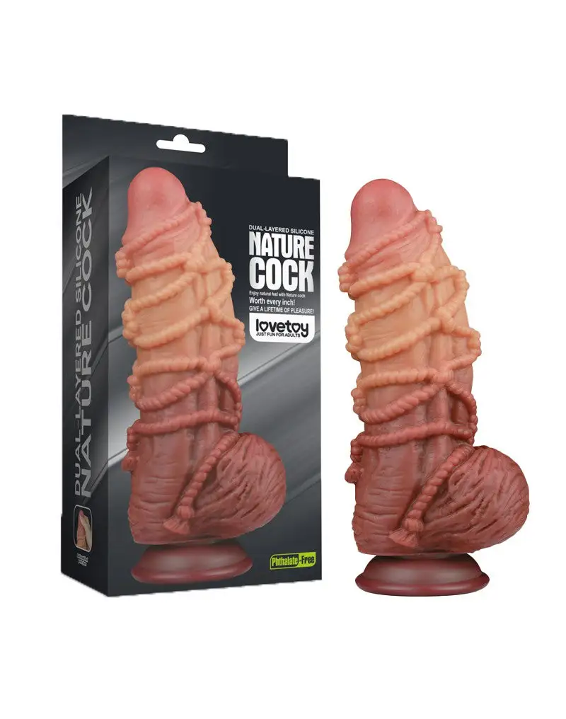 LoveToy - XXL Extreme Dildo Met Touw Motief - Lengte 24 Cm - Bruin/Nude 2 LoveToy - XXL Extreme Dildo Met Touw Motief - Lengte 24 Cm - Bruin/Nude - Afbeelding 2
