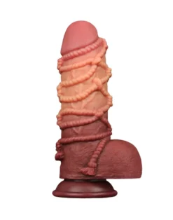 LoveToy - XXL Extreme Dildo Met Touw Motief - Lengte 24,5 Cm - Bruin/Lichte Huidskleur