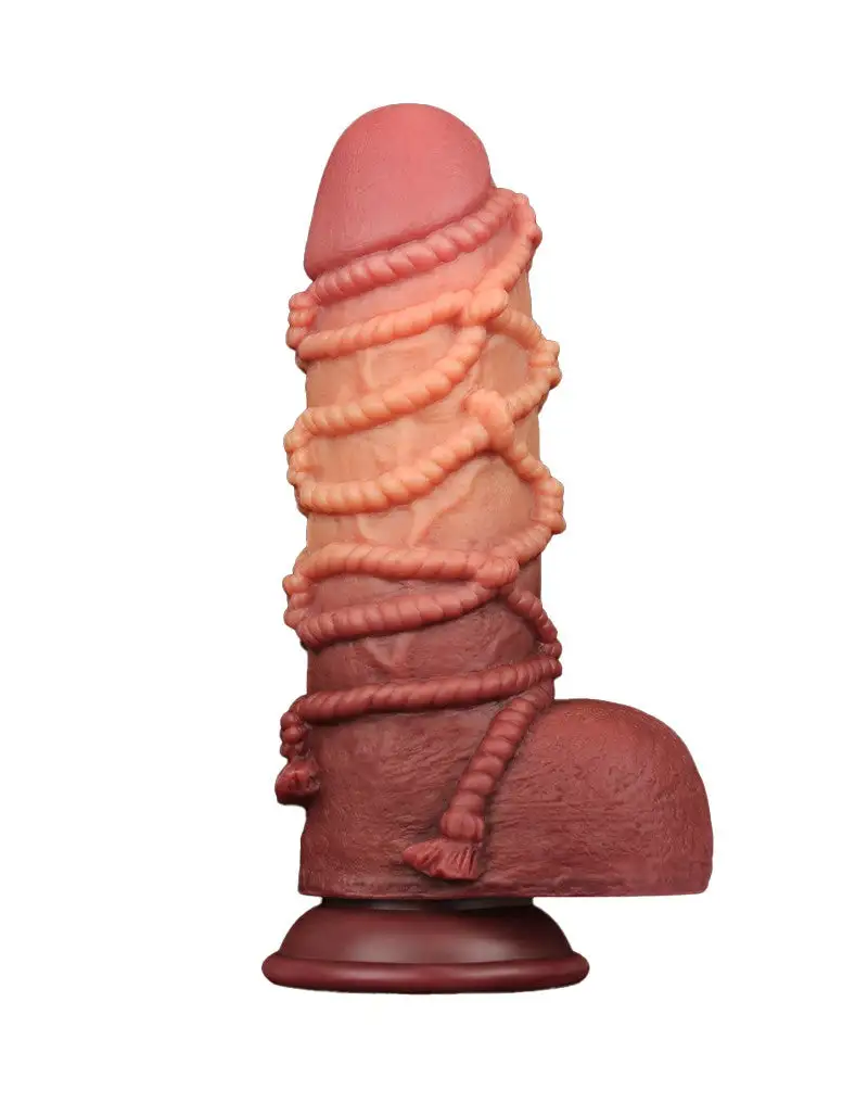 LoveToy - XXL Extreme Dildo Met Touw Motief - Lengte 24,5 Cm - Bruin/Lichte Huidskleur 1 LoveToy - XXL Extreme Dildo Met Touw Motief - Lengte 24,5 Cm - Bruin/Lichte Huidskleur
