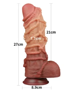 LoveToy - XXL Extreme Dildo Met Touw Motief - Lengte 26.5 Cm - Bruin/Lichte Huidskleur -Cock & Ball Toys winkel LoveToy XXL Extreme Dildo met Touw Motief Lengte 26 5 cm BruinLichte Huidskleur 3