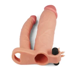 Lovetoy - Pleasure X-tender Vibrerende Dubbele Penis Sleeve 21 En 17 Cm - Lichte Huidskleur -Cock & Ball Toys winkel Lovetoy Pleasure X tender Vibrerende dubbele penis sleeve 21 en 17 cm lichte huidskleur 3