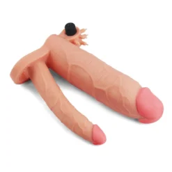 Lovetoy - Pleasure X-tender Vibrerende Dubbele Penis Sleeve 21 En 17 Cm - Lichte Huidskleur -Cock & Ball Toys winkel Lovetoy Pleasure X tender Vibrerende dubbele penis sleeve 21 en 17 cm lichte huidskleur 5