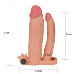Lovetoy - Pleasure X-tender Vibrerende Dubbele Penis Sleeve 21 En 17 Cm - Lichte Huidskleur -Cock & Ball Toys winkel Lovetoy Pleasure X tender Vibrerende dubbele penis sleeve 21 en 17 cm lichte huidskleur 6
