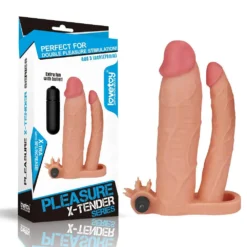 Lovetoy - Pleasure X-tender Vibrerende Dubbele Penis Sleeve 21 En 17 Cm - Lichte Huidskleur -Cock & Ball Toys winkel Lovetoy Pleasure X tender Vibrerende dubbele penis sleeve 21 en 17 cm lichte huidskleur 7