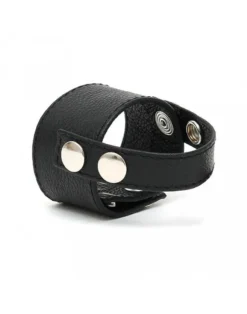 Rimba Bondage Play Penis Scrotum Koker Van Leer Met Bandje Over De Eikel - Zwart