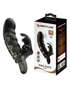 Pretty Love - Penis Sleeve Met Rabbit Clitoris Stimulator Cuper - Zwart -Cock & Ball Toys winkel Pretty Love Penis Sleeve met Rabbit Clitoris Stimulator CUPER zwart 8